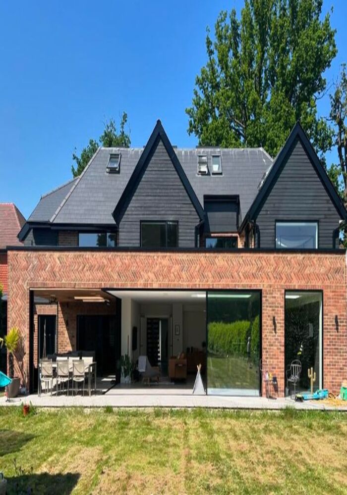 Rear house extension with herringbone brickwork and bifold doors - All Aspects Construction