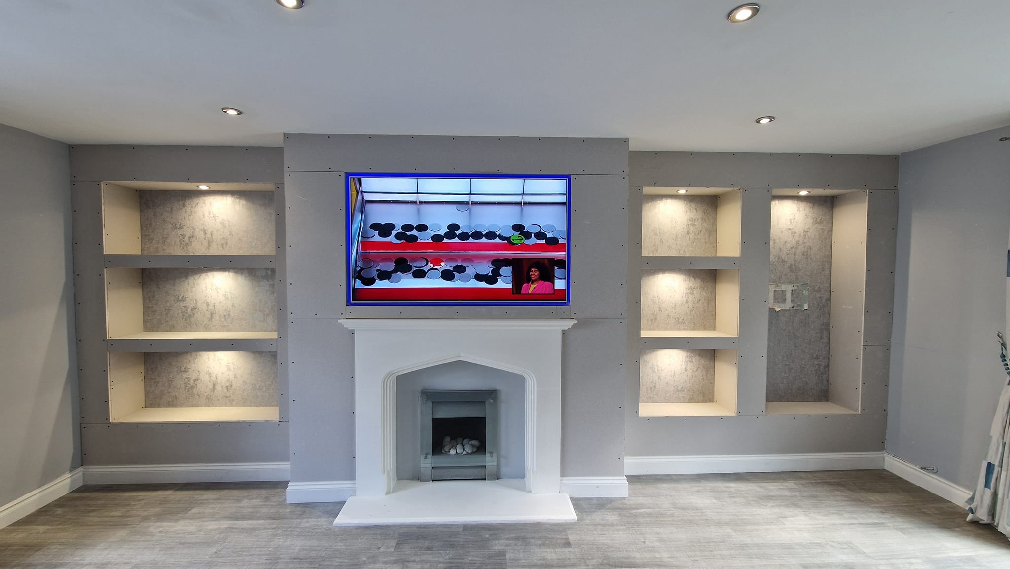 Bespoke media wall Cardiff featuring integrated acoustic panelling and ambient LED lighting