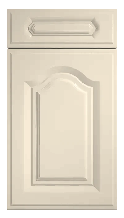 Arched cathedral-style kitchen door shown in a cream finish