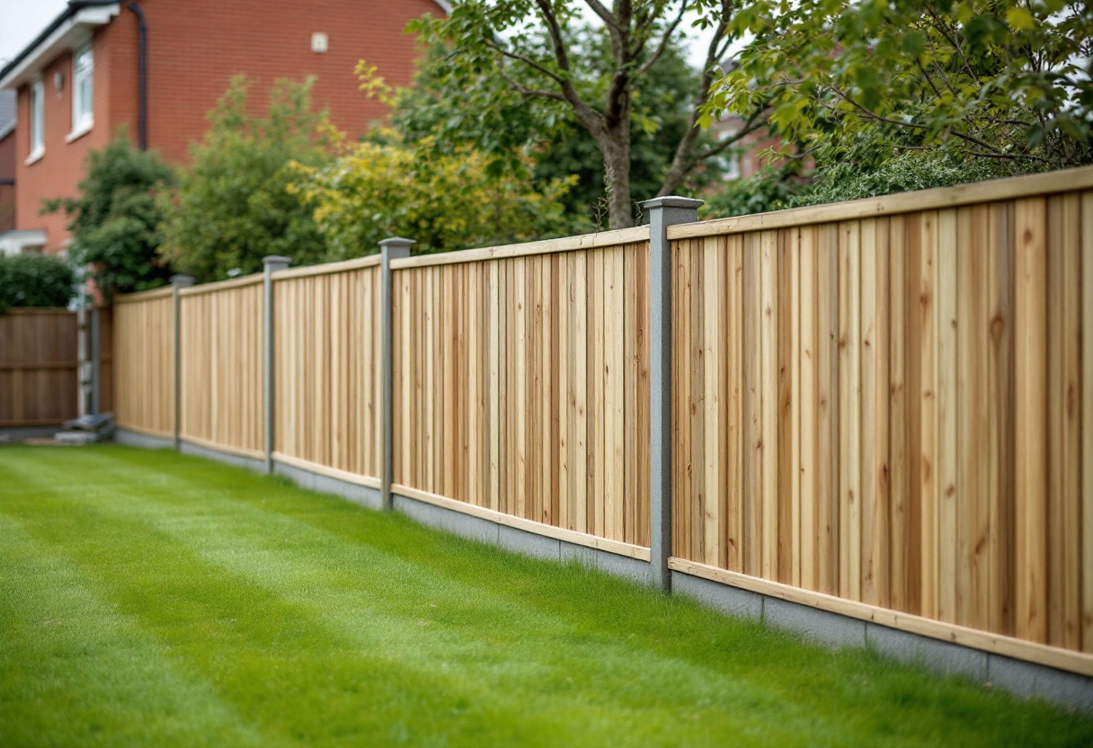 Newly installed featheredge timber fence with concrete posts in a Cardiff back garden